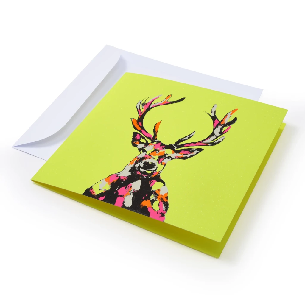 Greeting card Deer neon yellow