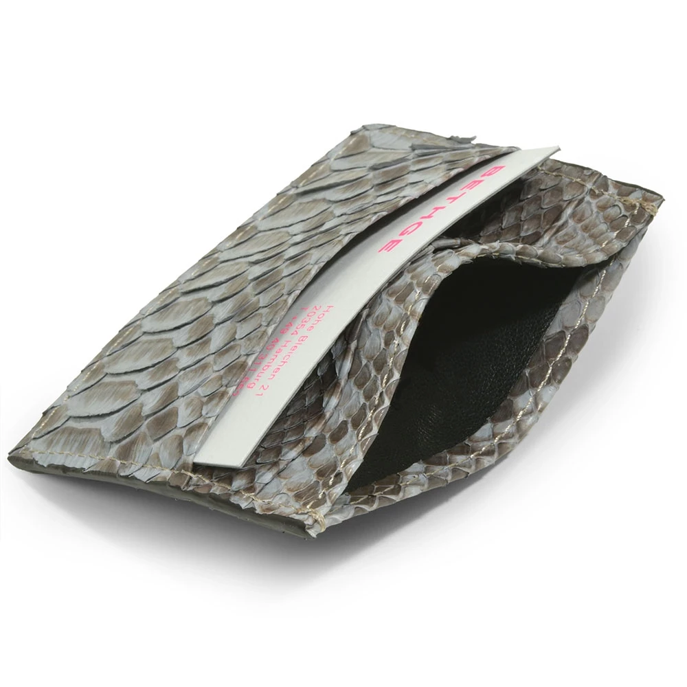 Card Wallet, 4 cc, python leather, flat, grey