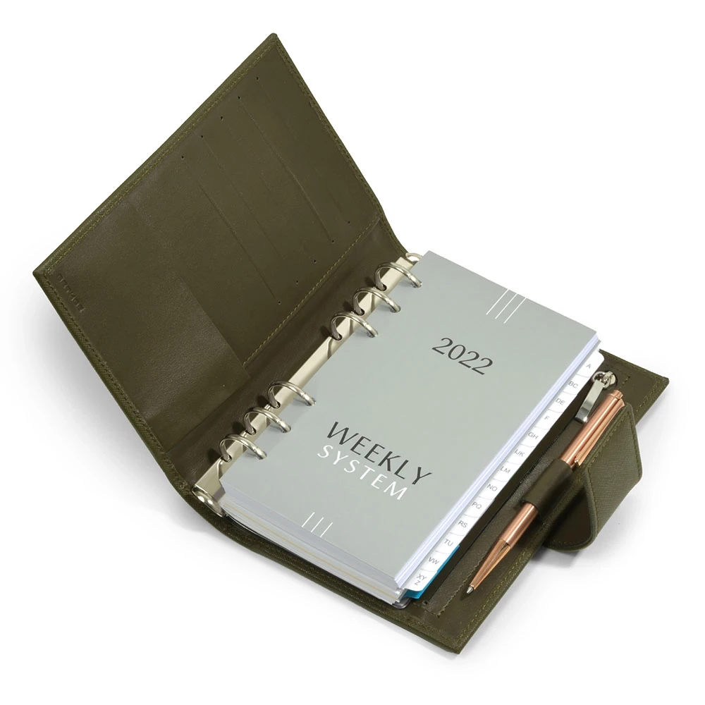 Personal Organiser, Saffiano leather, olive green