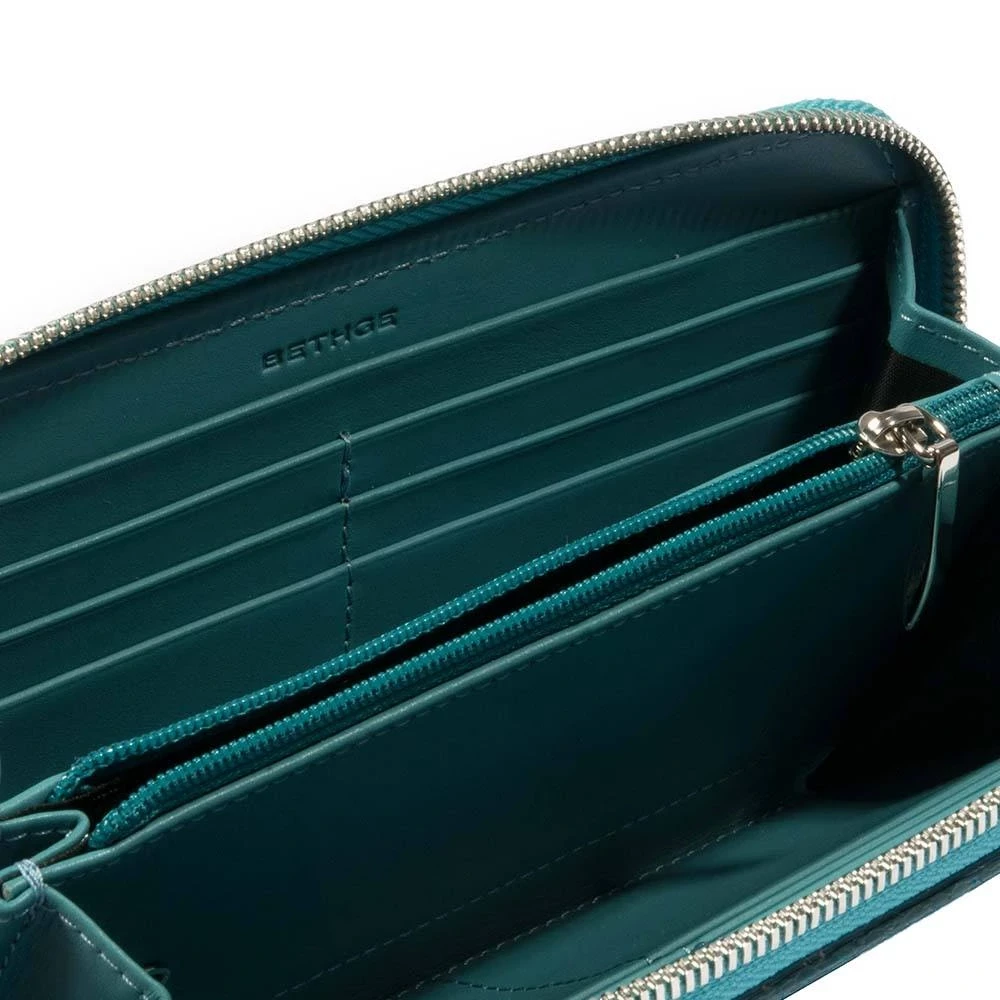 Wallet with Zip, stingray leather, large, turquoise