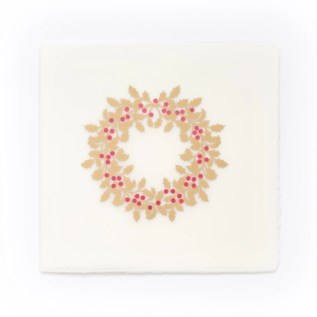 Christmas card holly circle laid paper