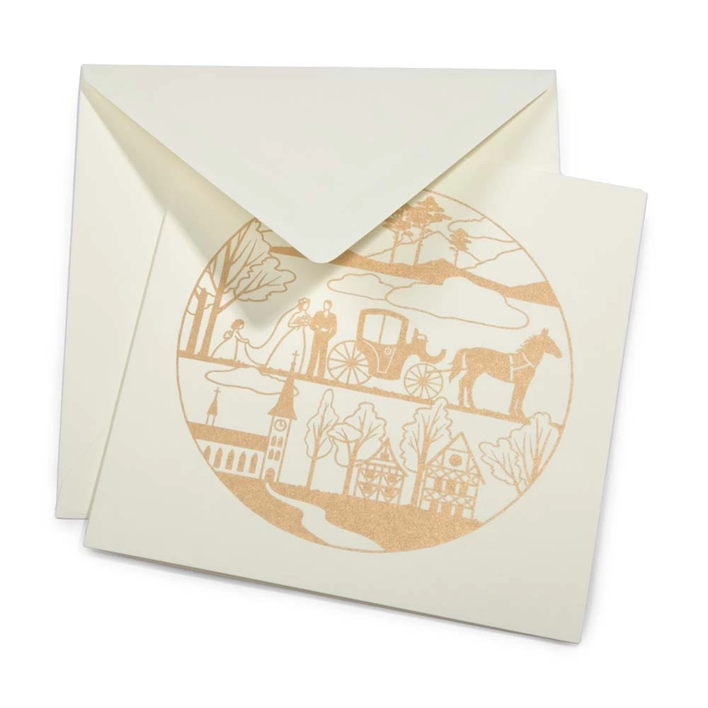 Greeting card bridal carriage  gold/ivory