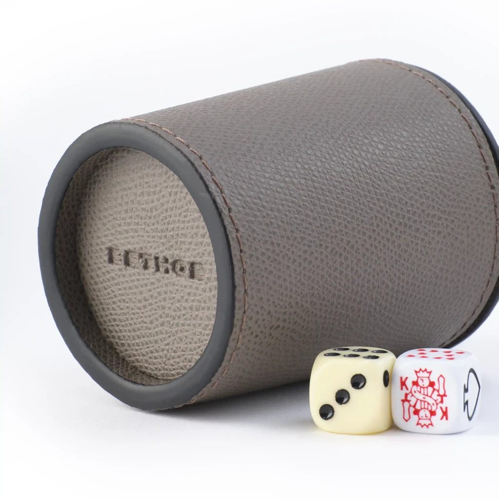 Dice Cup Shaker, leather, smoke