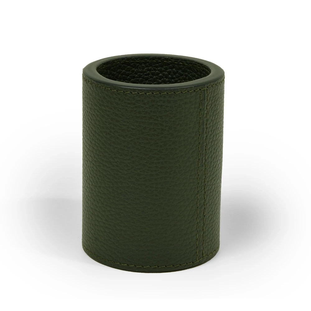 Round pen holder, deer leather, H 10 cm, D 7.5 cm