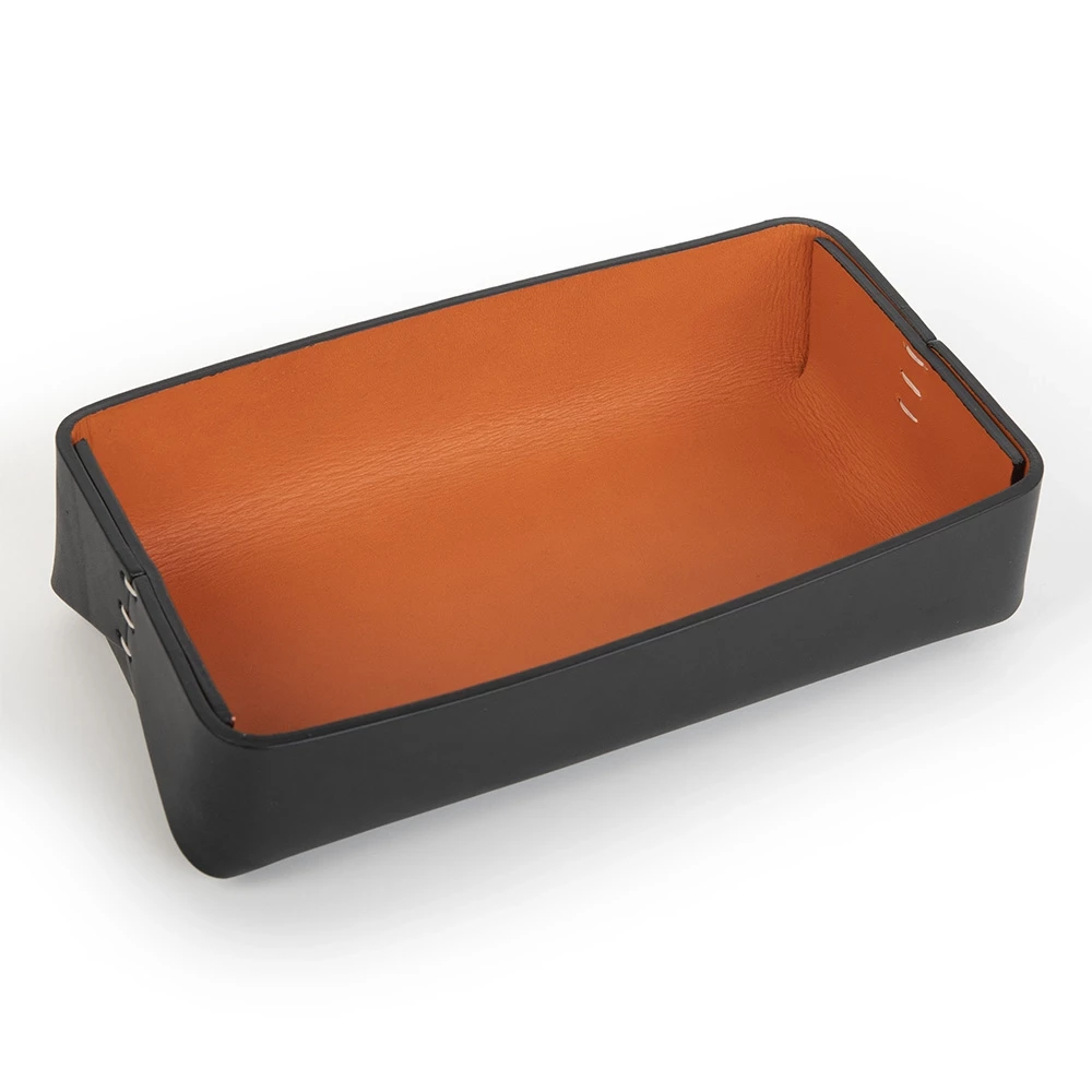 Pen Tray Stitch, leather, wide, black/orange