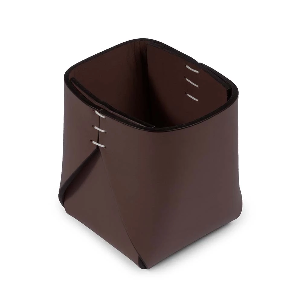 Pen Holder Stitch, leather, square, dark brown