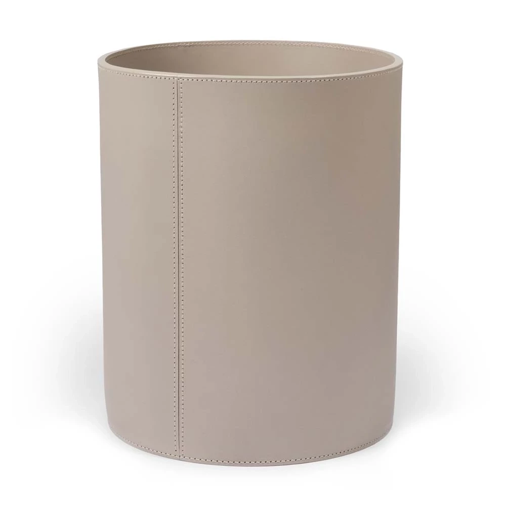 Round wastepaper bin, leather, H 30 cm, D 24 cm, taupe