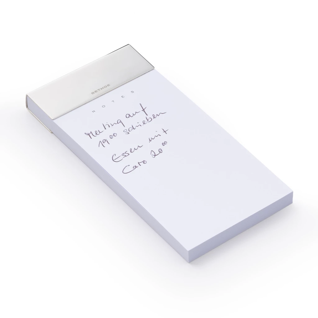 Notepad with metal strip, Silver Notes, small 7.5 x 15 cm