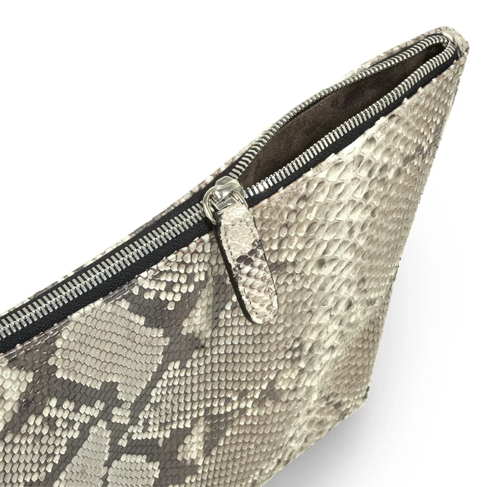 Pouch with Zip, python leather, large, black/white