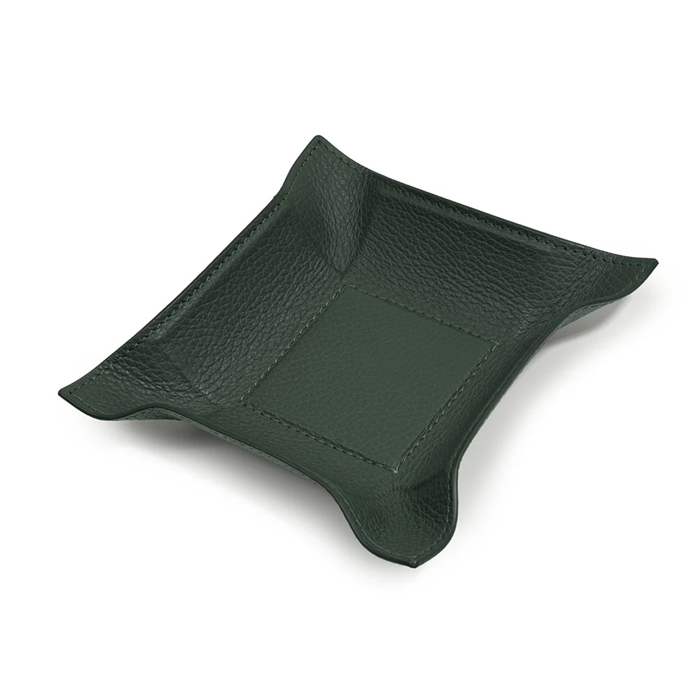Valet tray square, deer leather, 15 x 15 cm, dark green