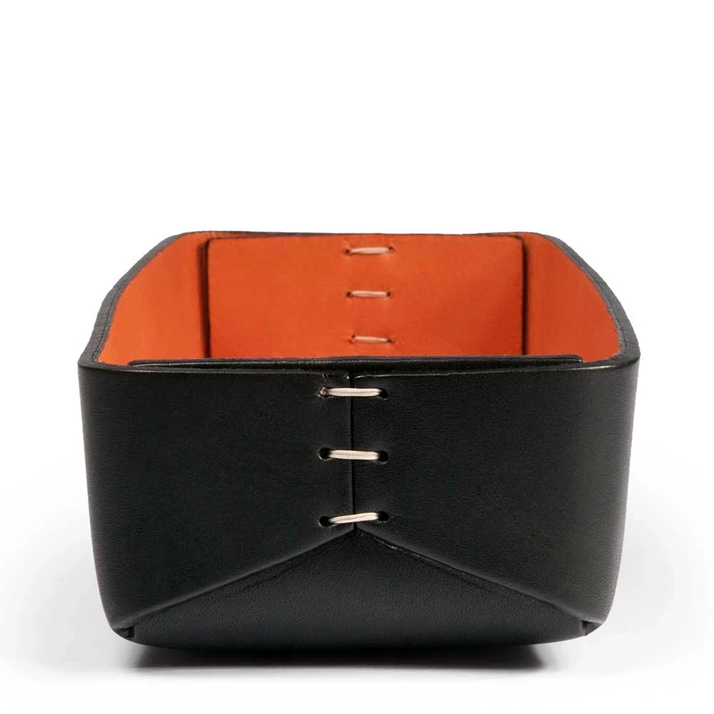 Pen Tray Stitch, leather, narrow, black/orange