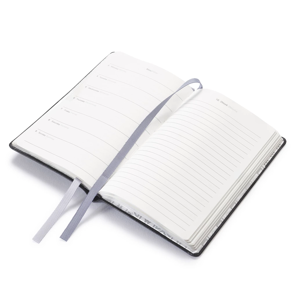 Weekly Planner 8-Days-a-Week 2027 - Week on 2 Pages - Leather -Tebe-Skin Black-8.5 x 14 cm