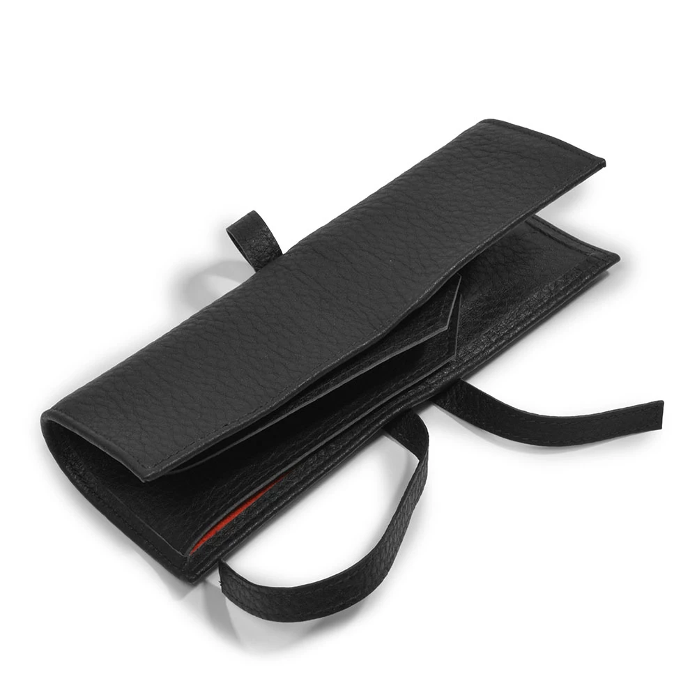 Watch Pouch with Tie Closure,  2 Watches, calf leather, black