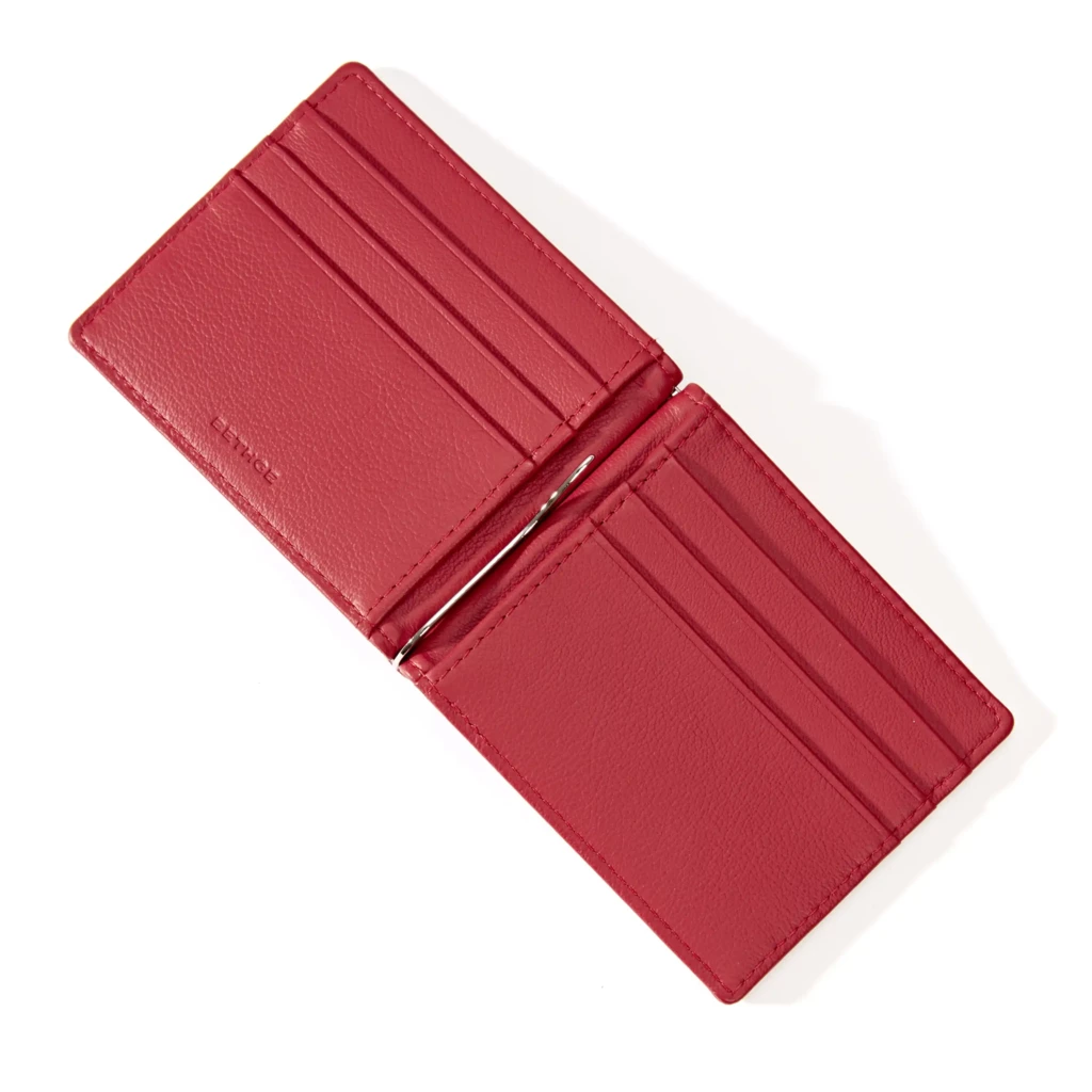 Card Wallet with Money Clip, 6 cc, Koll. 1977, leather, red