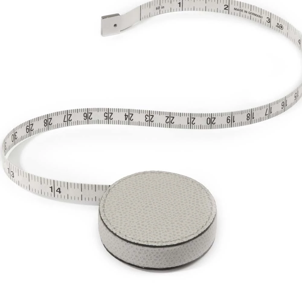 Tape measure, leather, length 150 cm, light grey