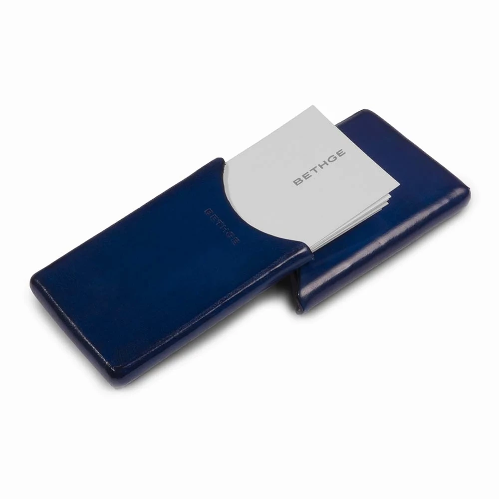 Business Card Holder, leather, 6.5x10 cm, dark blue