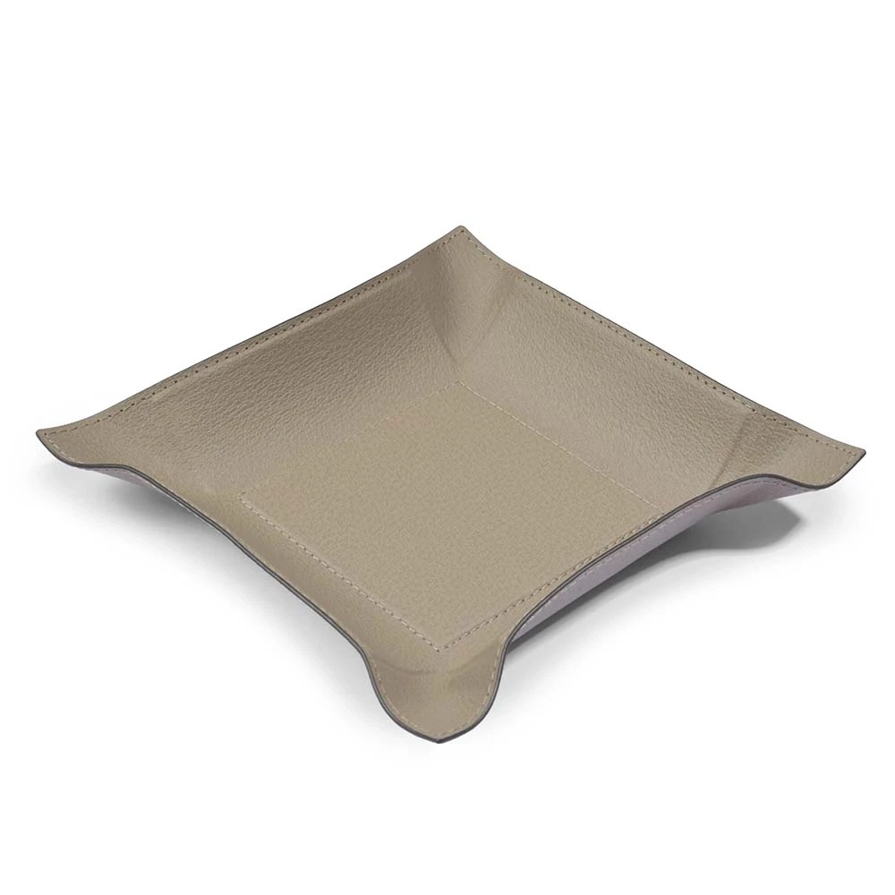 Valet tray square, boar leather, 20 x 20 cm, taupe