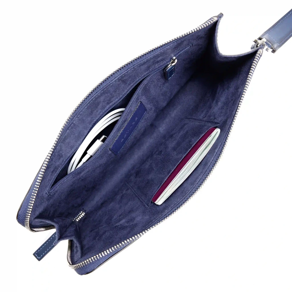 Zipped Pouch Porto Cervo, leather, blue