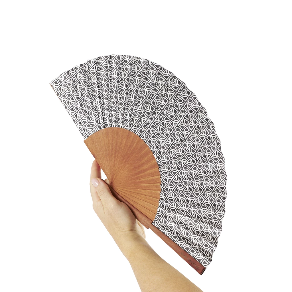 Cotton Hand Fan with Pear Wood Frame Black & Silver