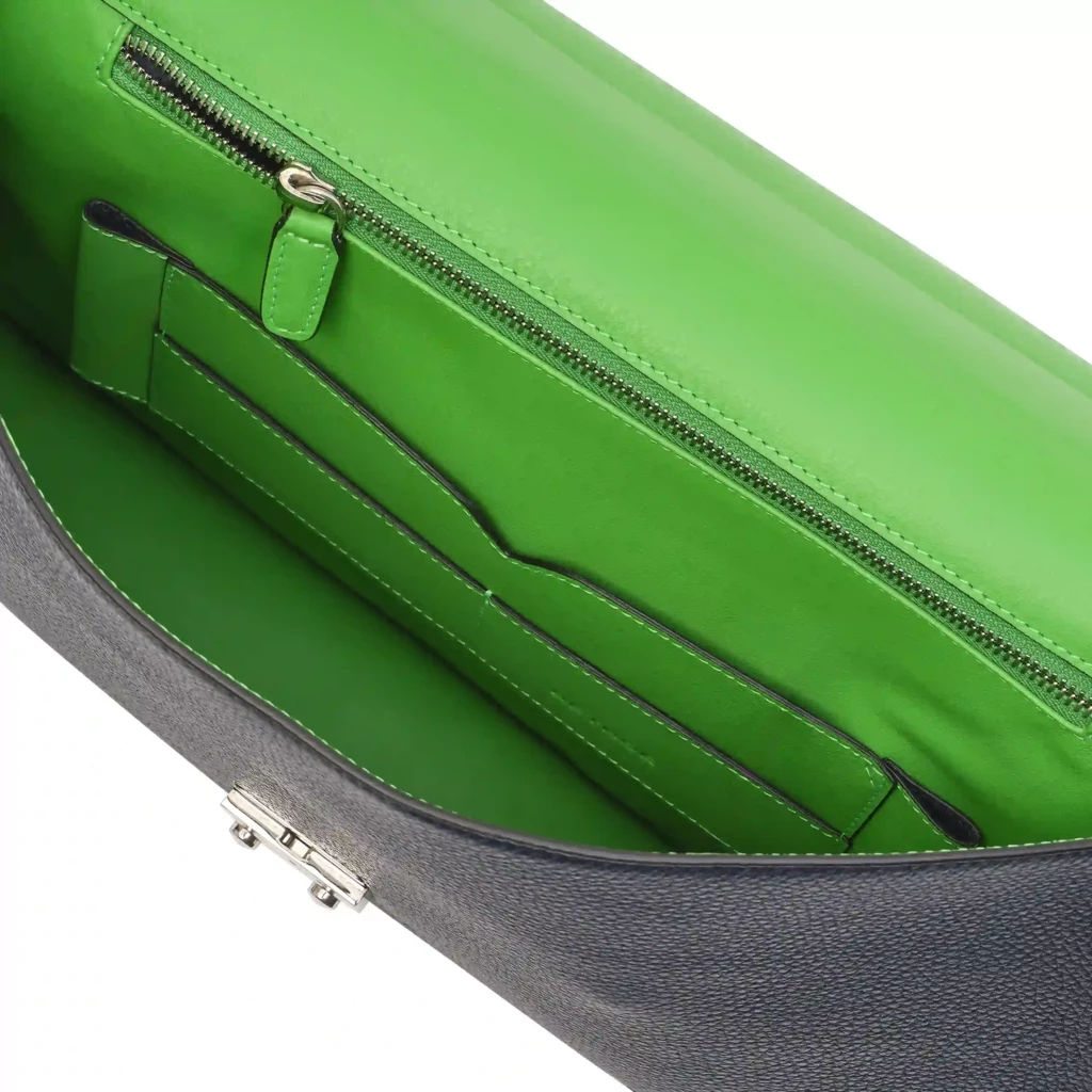 Deer leather briefcase, slim, blue