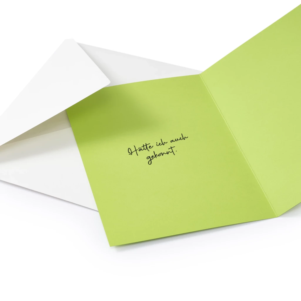 Greeting card “Hätte ich auch gekonnt.” A5 P. Casso on green
