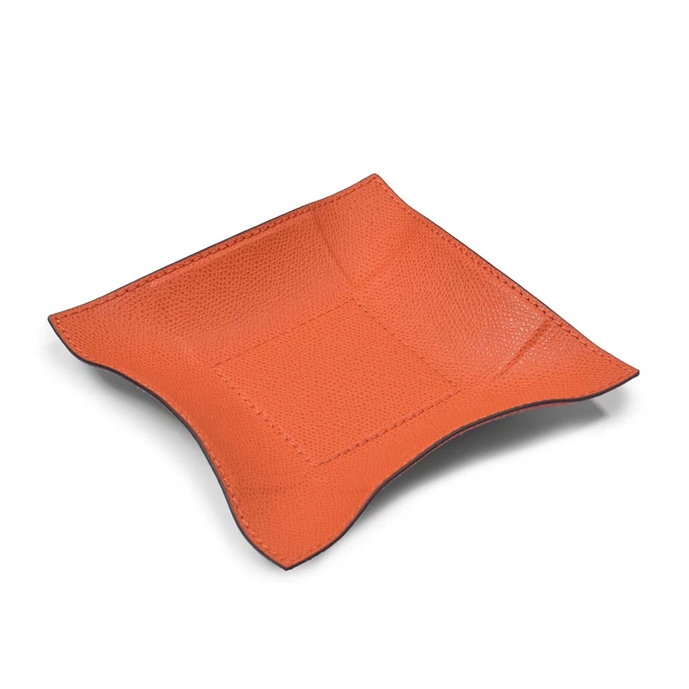 Valet tray square, leather, 15 x 15 cm, mango