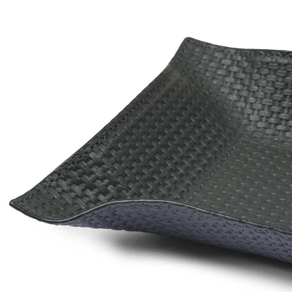 Valet tray rectangular, leather woven look, 21 x 15 cm, dark grey