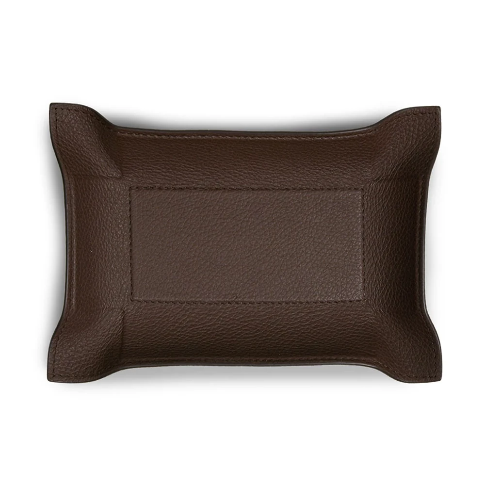 Valet tray rectangular, deer leather, 21 x 15 cm, mocha