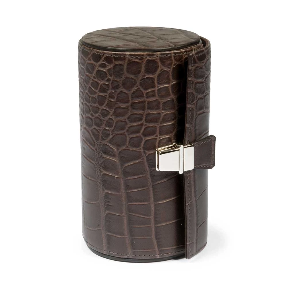 Watch Roll Case, 2 Watches, alligator-emb. leather, d-brown
