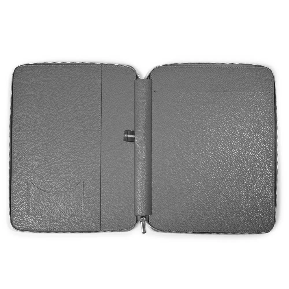 Writing folder with zip A4, leather Lux, grey