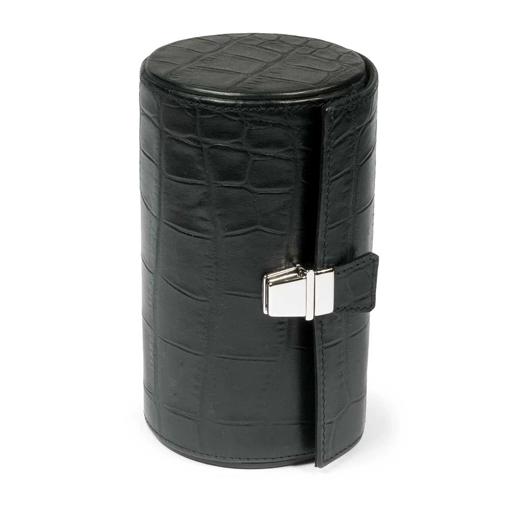 Watch Roll Case for 2 Watches, alligator-emb. leather, black