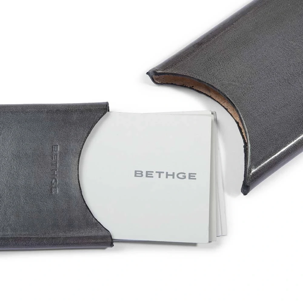 Business Card Holder, leather, 6.5x10 cm, grey