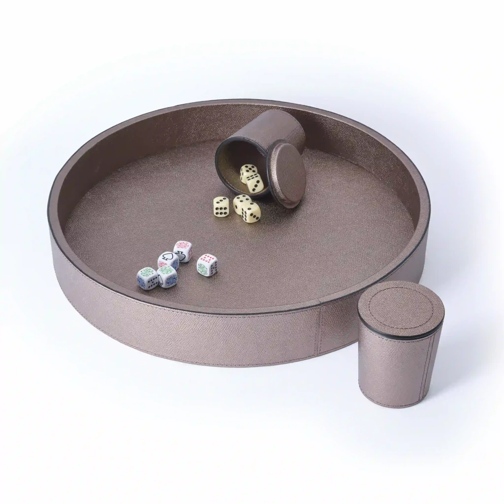 Dice Cup Set with Leather Tray, titanium