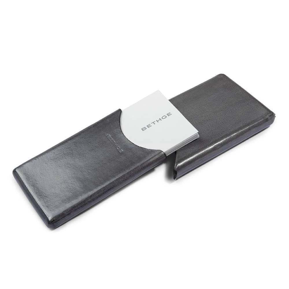 Business Card Holder, leather, 6.5x10 cm, grey