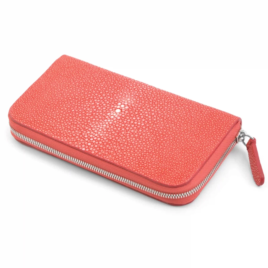 Wallet with Zip, stingray leather, large, coral