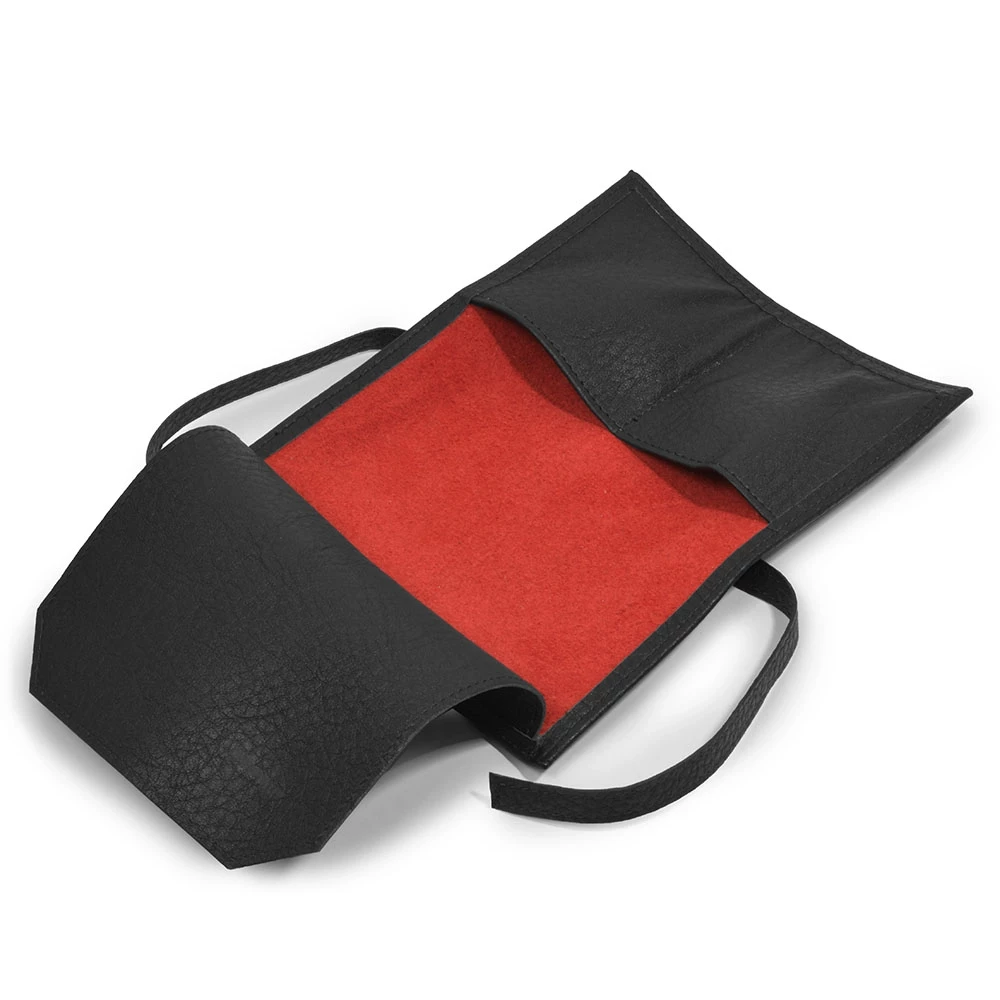 Watch Pouch with Tie Closure,  2 Watches, calf leather, black