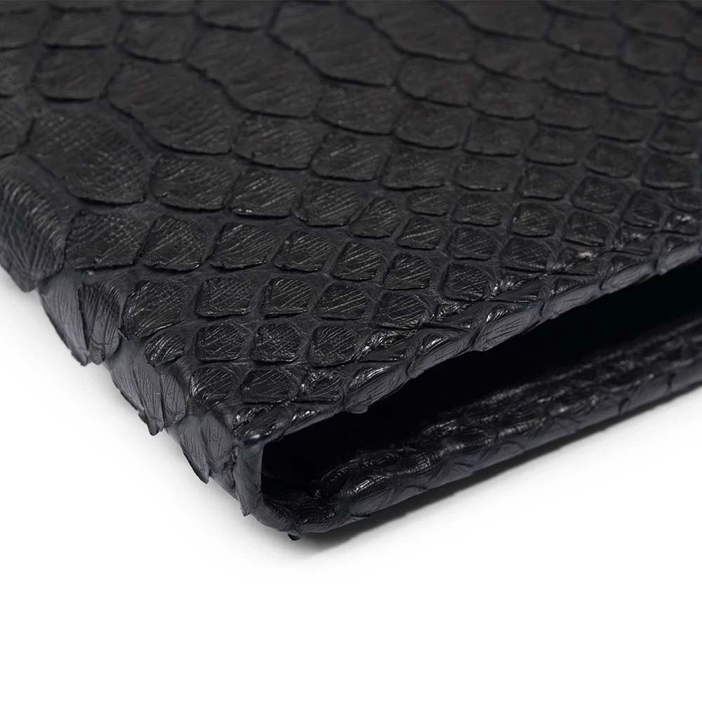 Wallet with Coin Pocket, python leather, wide, black