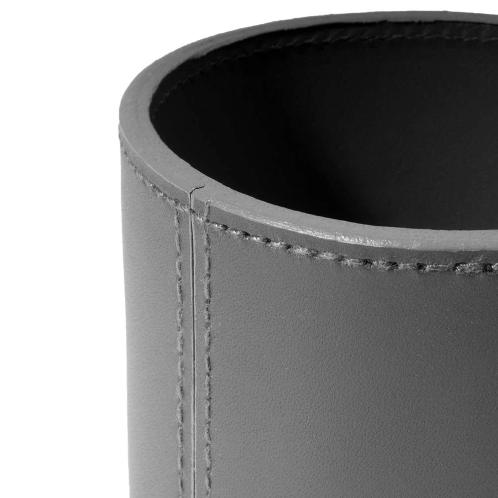 Round pen holder, leather, H 11 cm, D 8.5 cm, dark grey