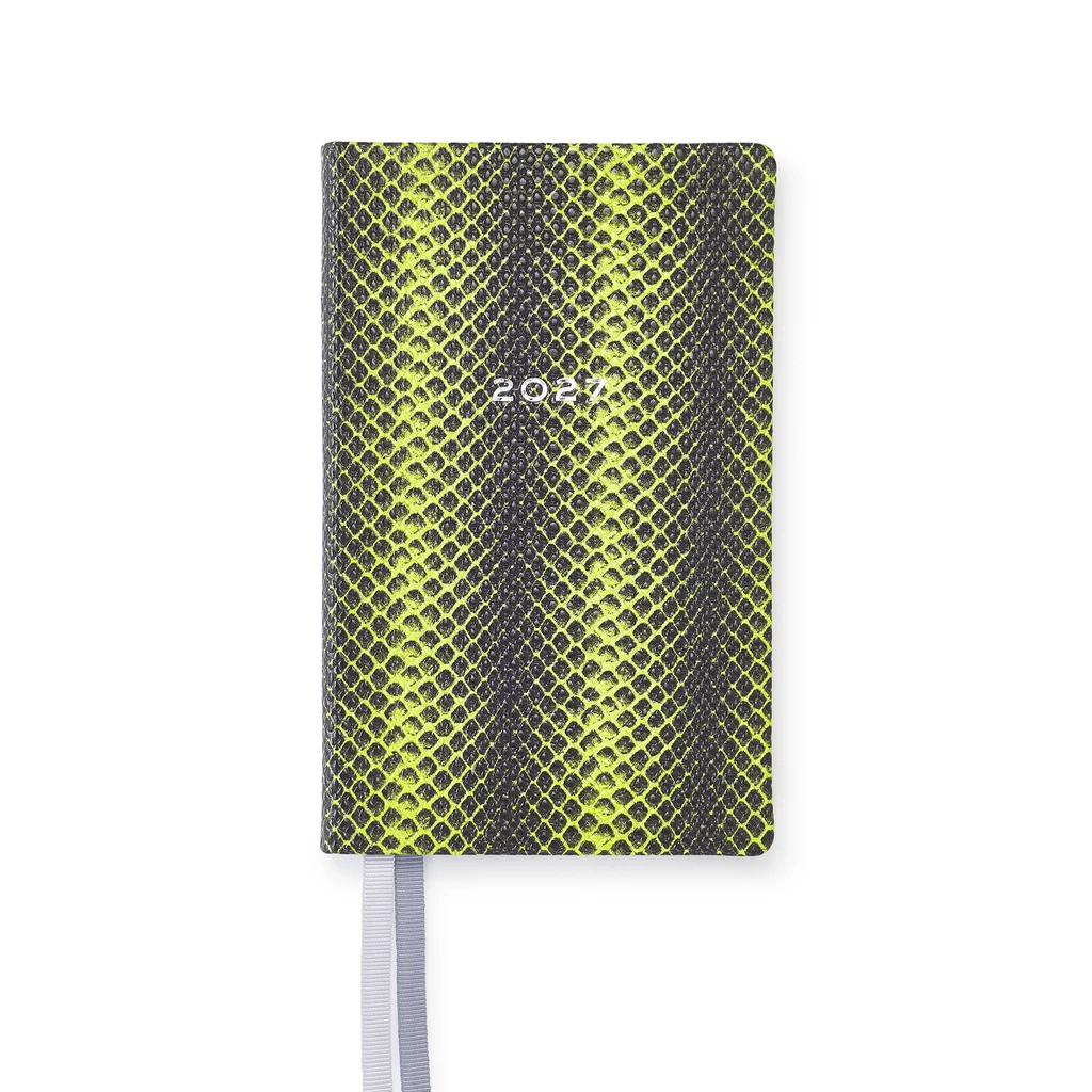 Weekly Planner 8-Days-a-Week 2027 - Week on 2 Pages - Leather - Green Viper - 8.5 x 14 cm