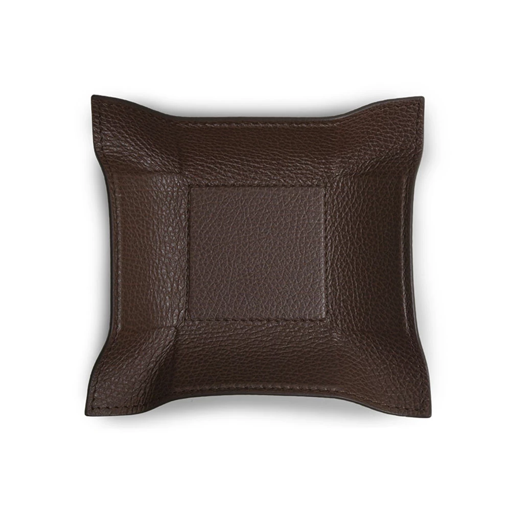 Valet tray square, deer leather, 15 x 15 cm, mocha
