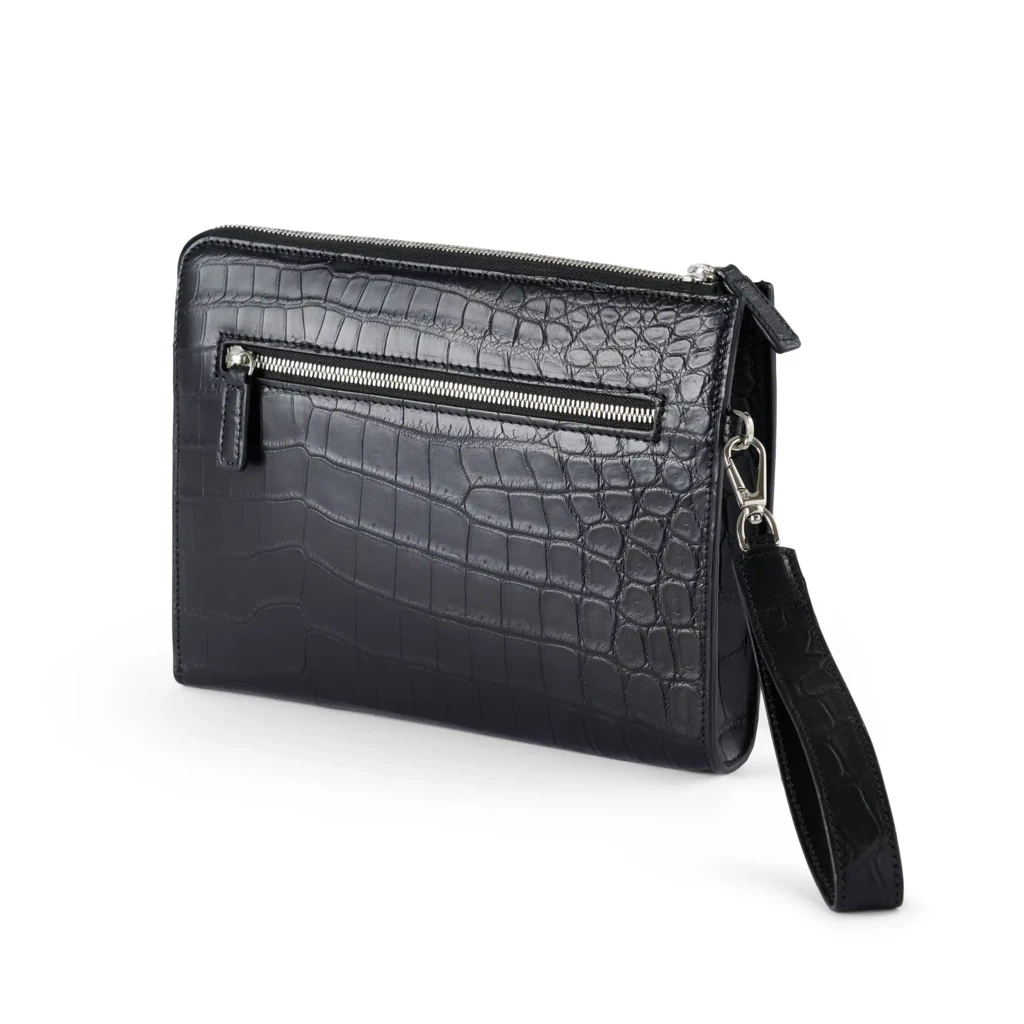 Adri Zip Pouch – Black Alligator Leather