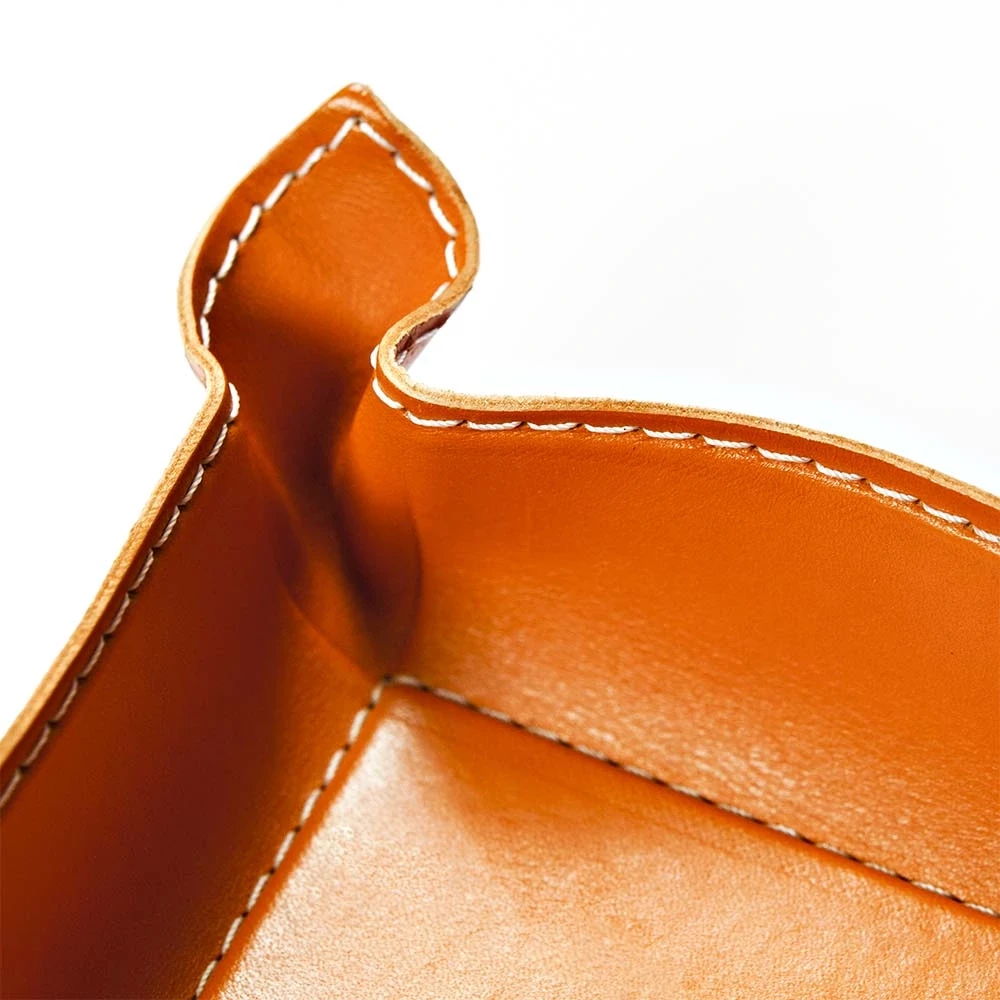 Valet tray rectangular, leather, 32 x 24 cm, orange