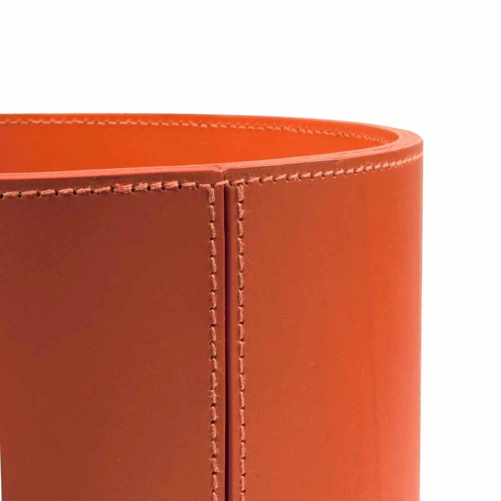 Round wastepaper bin, leather, H 30 cm, D 24 cm, orange