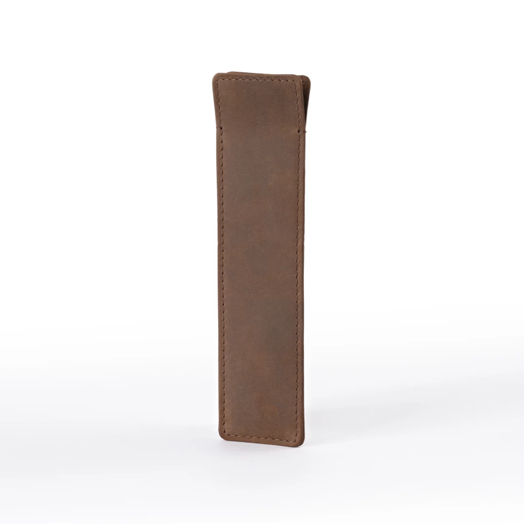 Pen case for 1 writing instrument, cowhide leather, tobacco