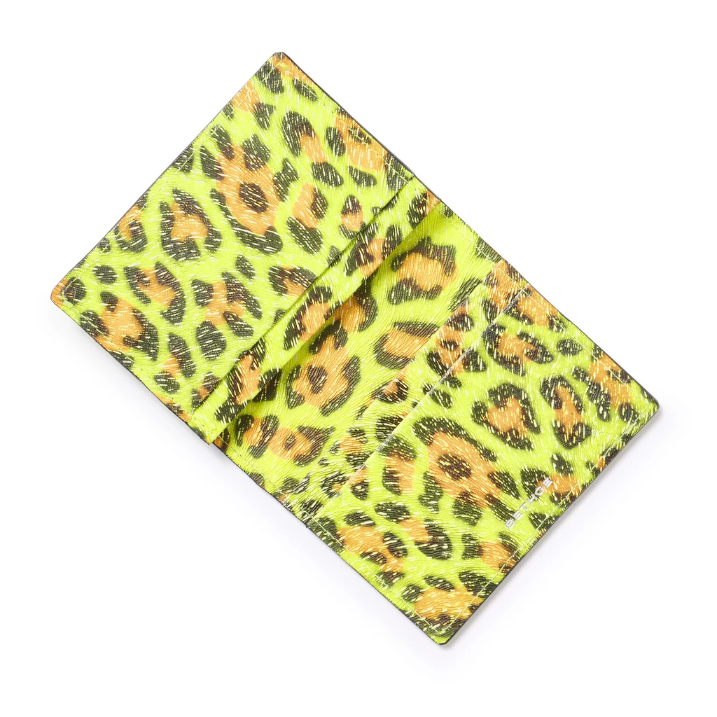 Folded Leather Card Holder – 3 Card Slots, Neon Leopard
