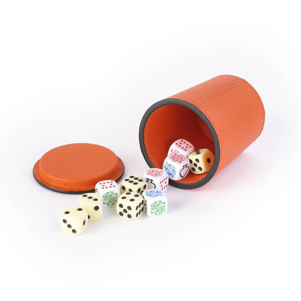 Dice Cup Shaker, leather, orange