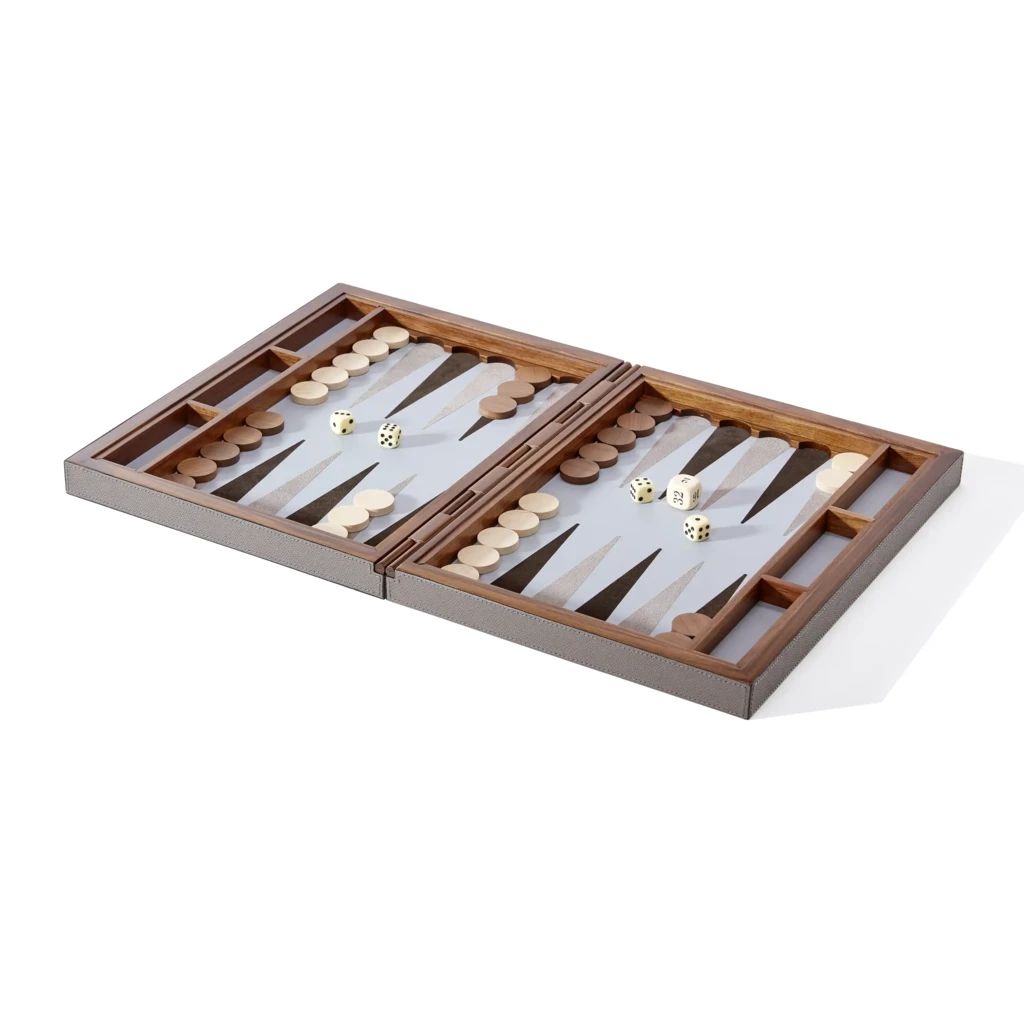 Backgammon Game, walnut/leather, smoke