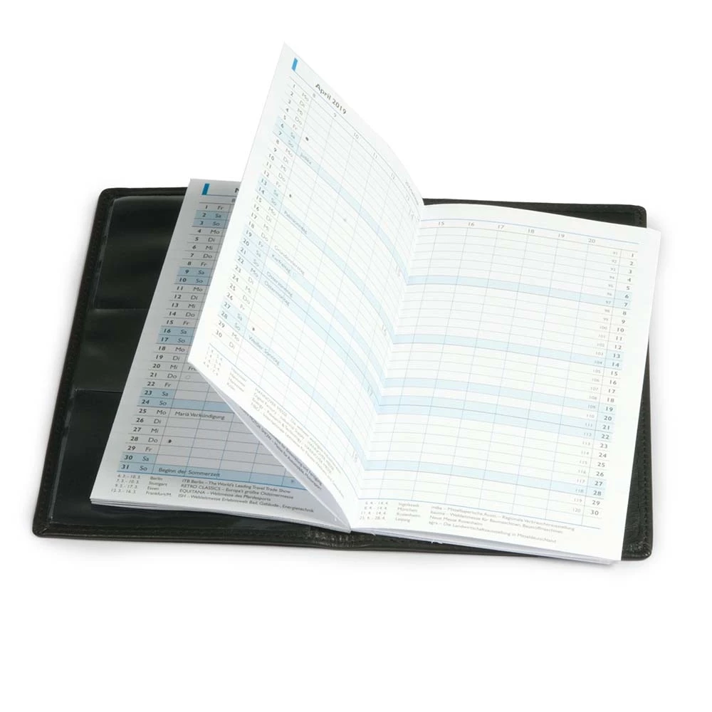 Folding calendar case, nappa leather, black