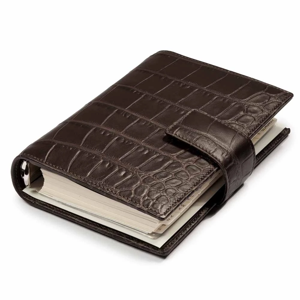 Personal Planner, alligator-embossed leather, dark brown