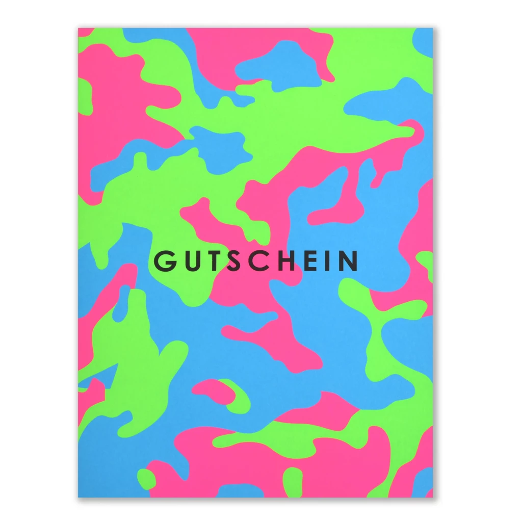 Camouflage Gift Card (A5) – Green & Pink on Blue